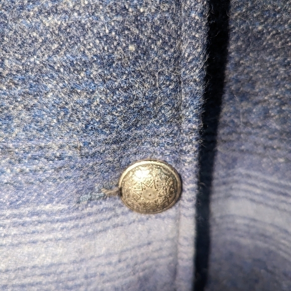 WOOLRICH VINTAGE Blue White Plaid Oversized Wool Long Lined Shaket Blanket Coat - Picture 6 of 12